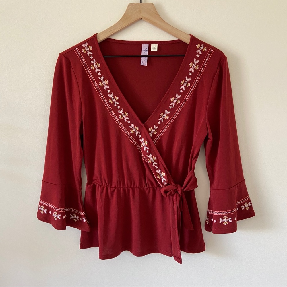 Alya Bell Sleeve Embroidered Peplum Top